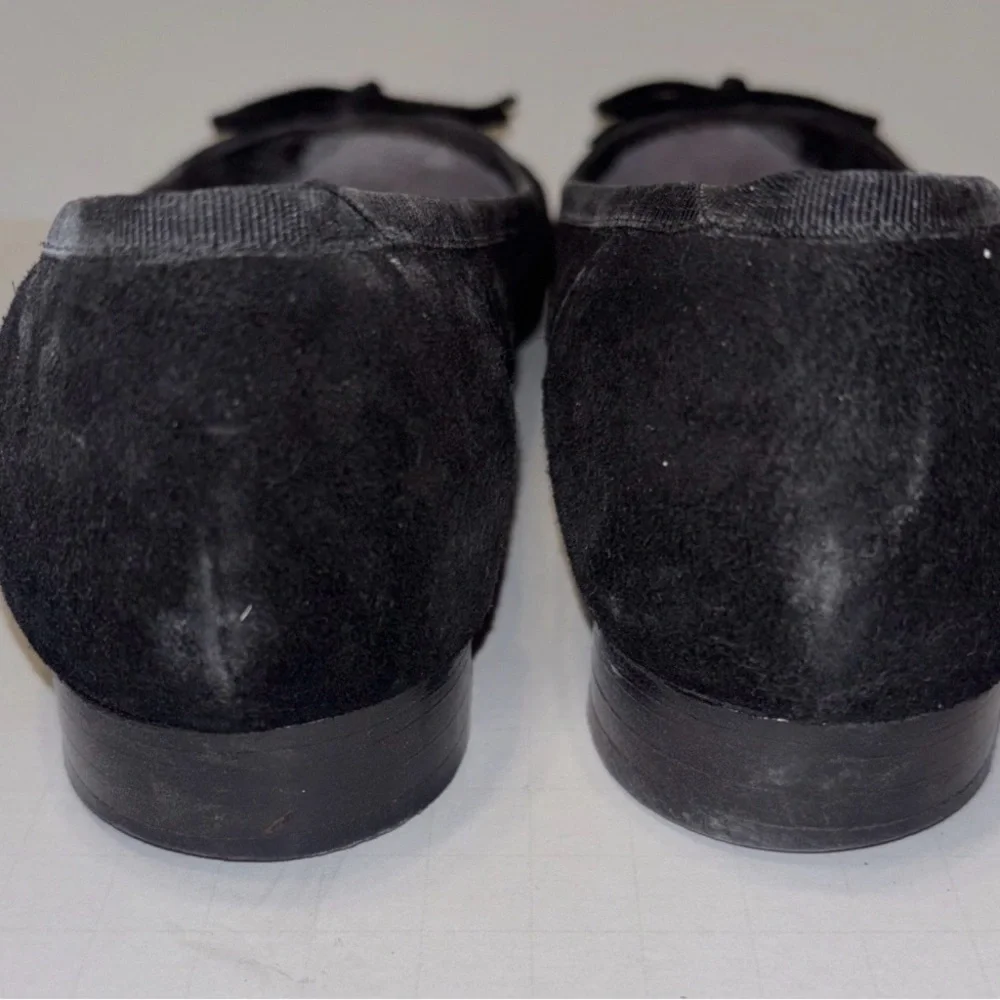 Talbots Shoes Womens 8 M Loafers Black Suede Mesh Slip On Bow Block Heels Casual